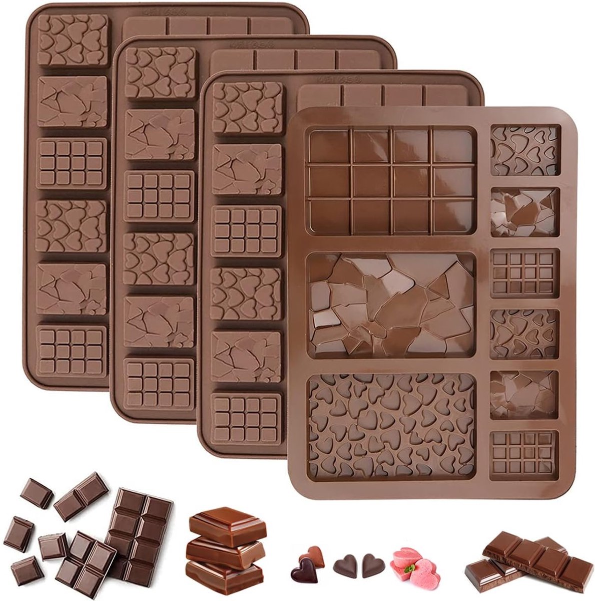 Chocoladevorm Siliconen - Bakvorm Siliconen 4 stuks 204 x 15 cm -chocolade tabletten-siliconen-eiwit-energie-doe-het-zelf snoep