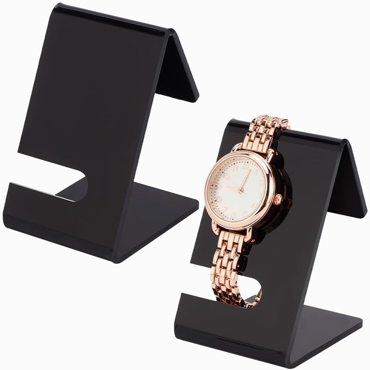 2pcs Acrylic Watch Display Stands - Black Watch Holder - Single Watch Display Holder - Jewelry Watch Rack Showcase - Watch Bracelet Display - Home Decor - Retail Use - 6x4.5x7cm