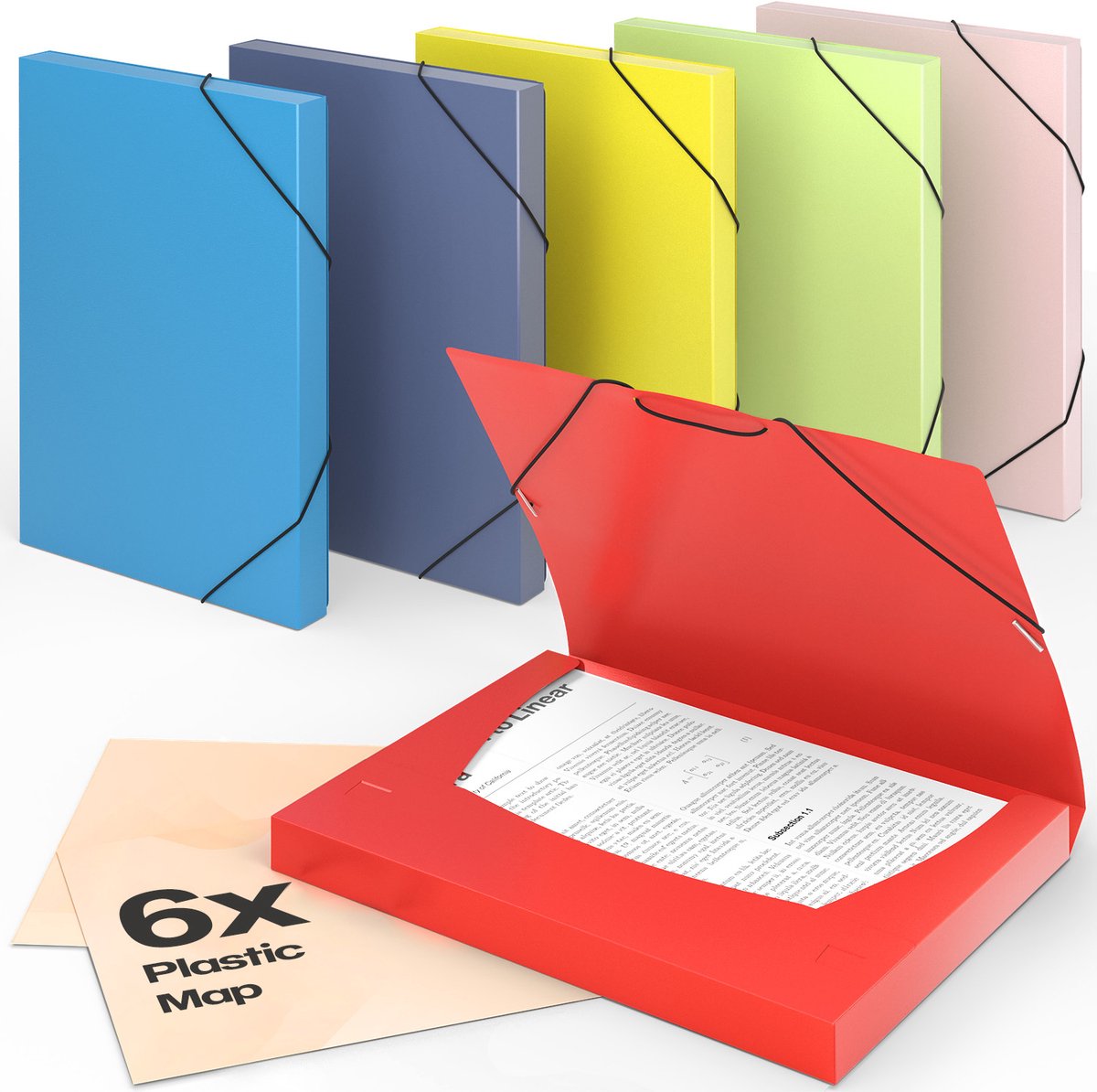 ACROPAQ - 6 x Elastomap A4 – Documentenmap met elastiek – Rugbreedte 3 cm – PP – Voor kinderen, jongens & meisjes – Zomer – Elastomap school