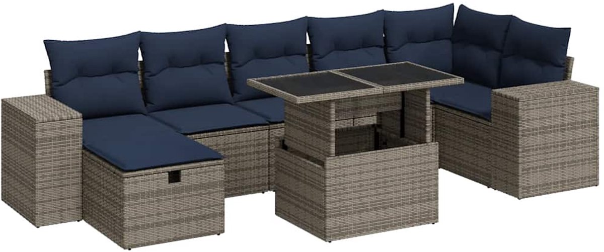 vidaXL 8-delige - Loungeset - met - kussens - poly - rattan - acacia - bruin Grijs