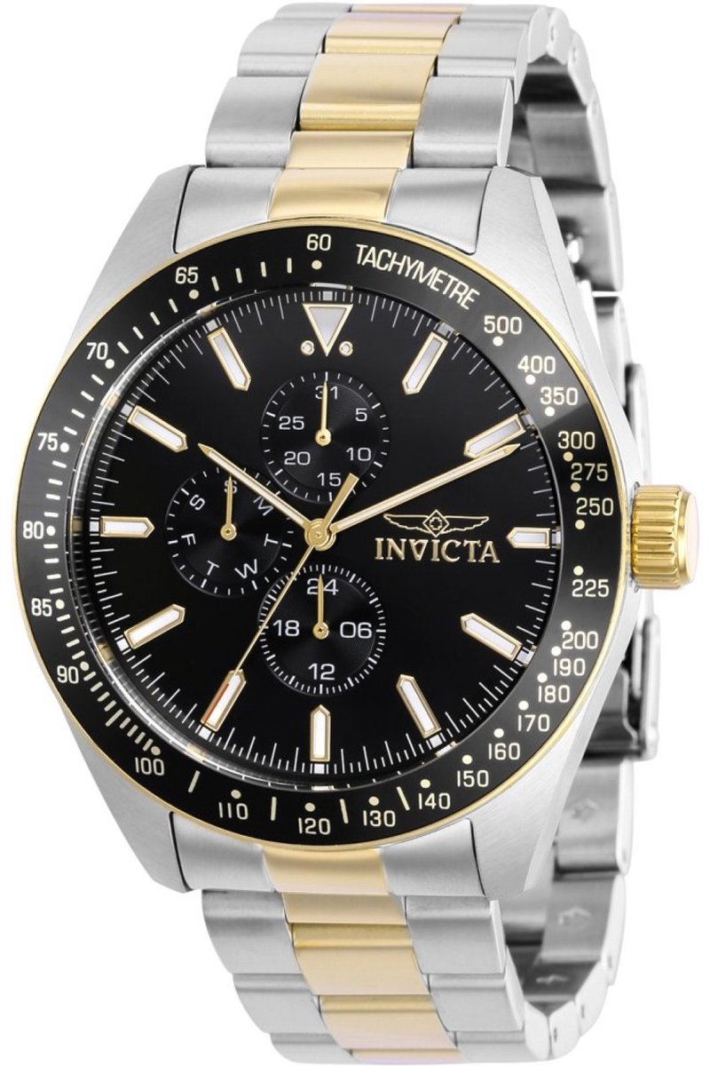 Invicta Aviator 38969 Heren Horloge - Waterdicht - Analoog - Quartz Uurwerk - Roestvrij Staal met zwarte Wijzerplaat - 45mm