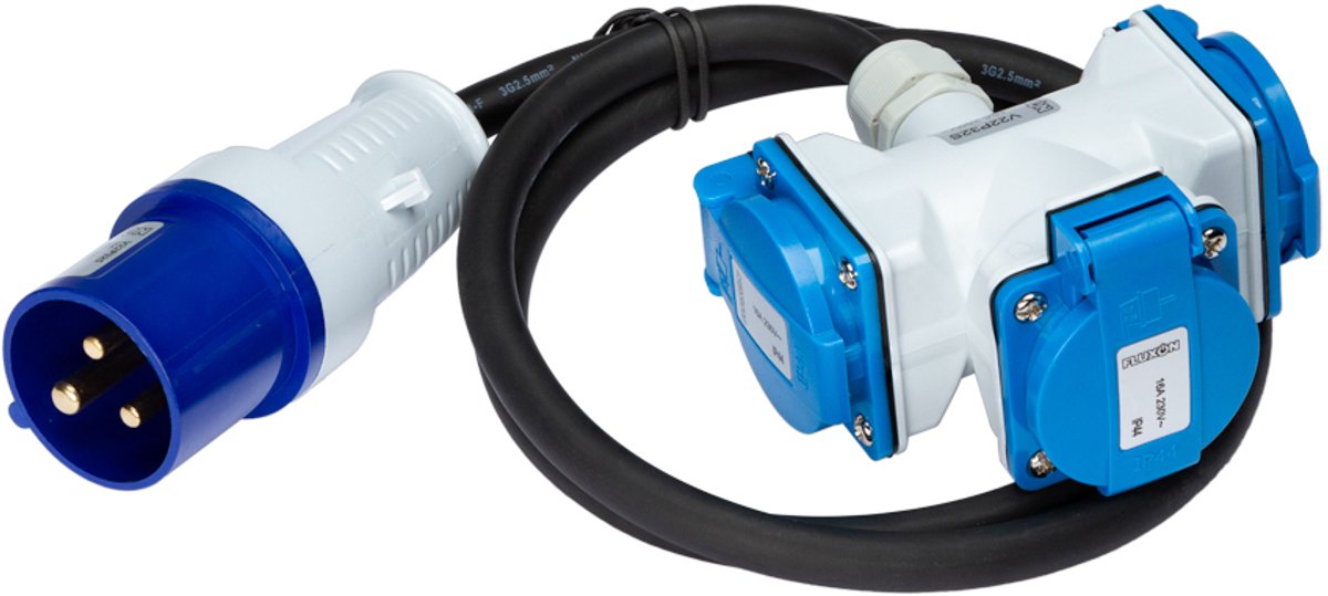 Verlengkabel 1m 3G 2.5mm2 met stekker en verdeeldoos