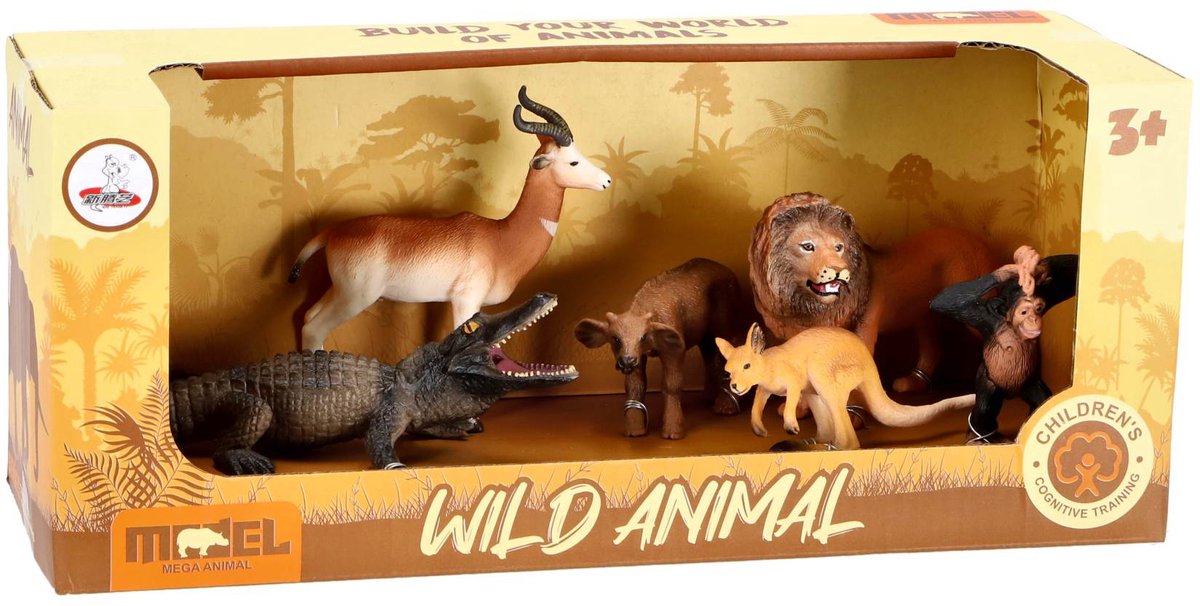 KiddyGo wilde dieren speelset kunststof 6-delig multicolor speelgoed.