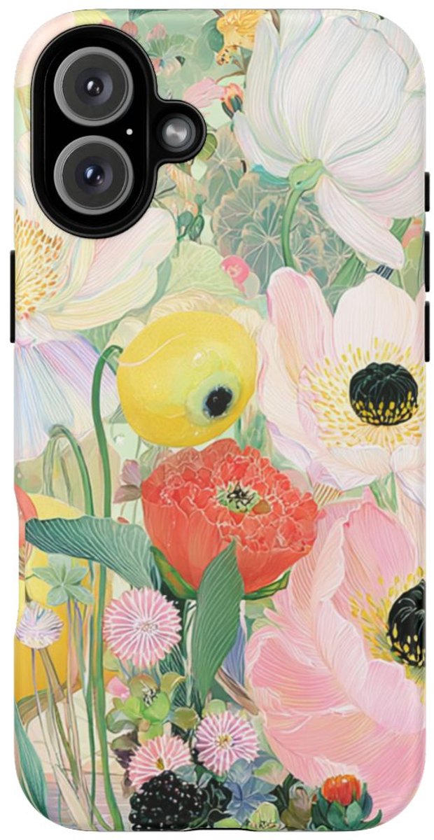 Lichte Pastelbloemen met Vogels – Telefoonhoesje Geschikt voor iPhone 16 Plus