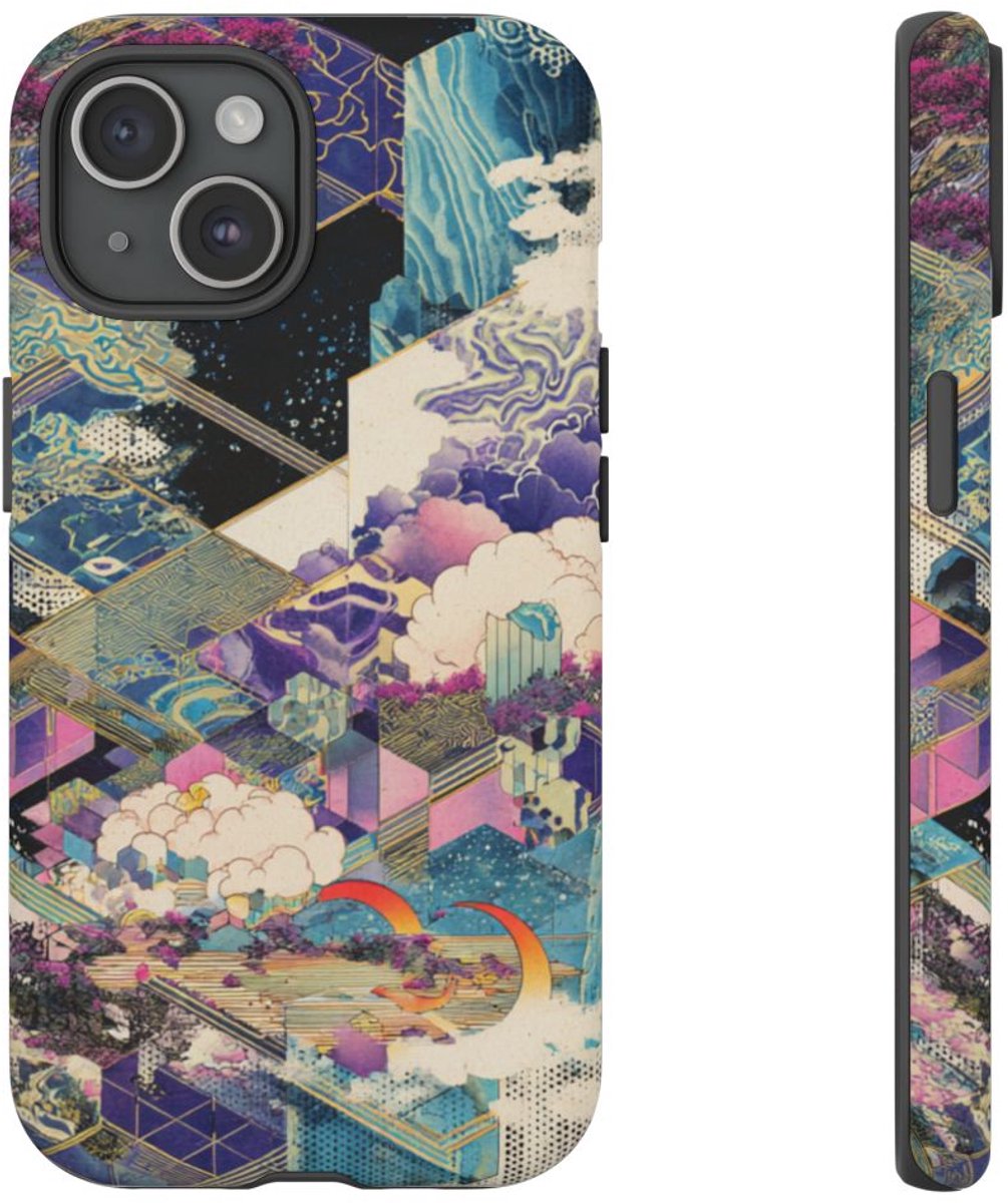 Abstracte Geometrische Natuurtaferelen – Telefoonhoesje Geschikt voor iPhone 15