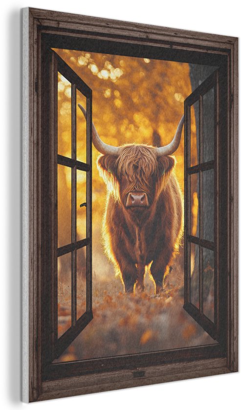 Panneau mural acoustique 70x100 cm - Peinture en Feutre Highlander écossais - Forêt - Automne - Animaux - Nature - Feuilles - Vue - Panneaux acoustiques - Décoration murale insonorisante - Isolation phonique salon - Décoration murale panneaux sonores