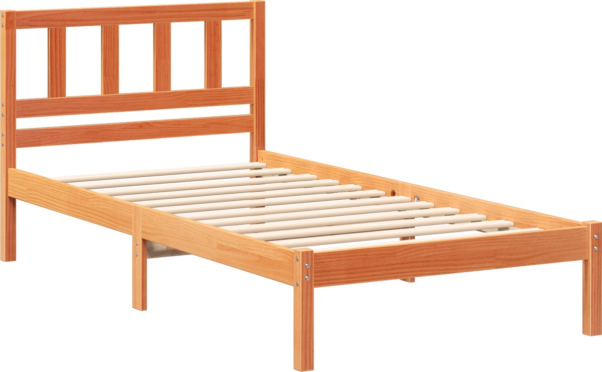 vidaXL - Bedframe - met - hoofdeinde - Wasbruin - 90 - x - 190 - cm - Massief - grenenhout