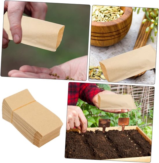100 sachets en papier kraft - Mini sachets en papier kraft - 10 x 6 cm - Résistants à la déchirure - Sachets de graines en papier kraft - Plateaux adhésifs pour le stockage du maïs et du riz