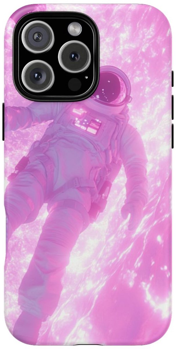 Astronaut Drijvend bij Roze Plasma – Telefoonhoesje Geschikt voor iPhone 16 Pro Max