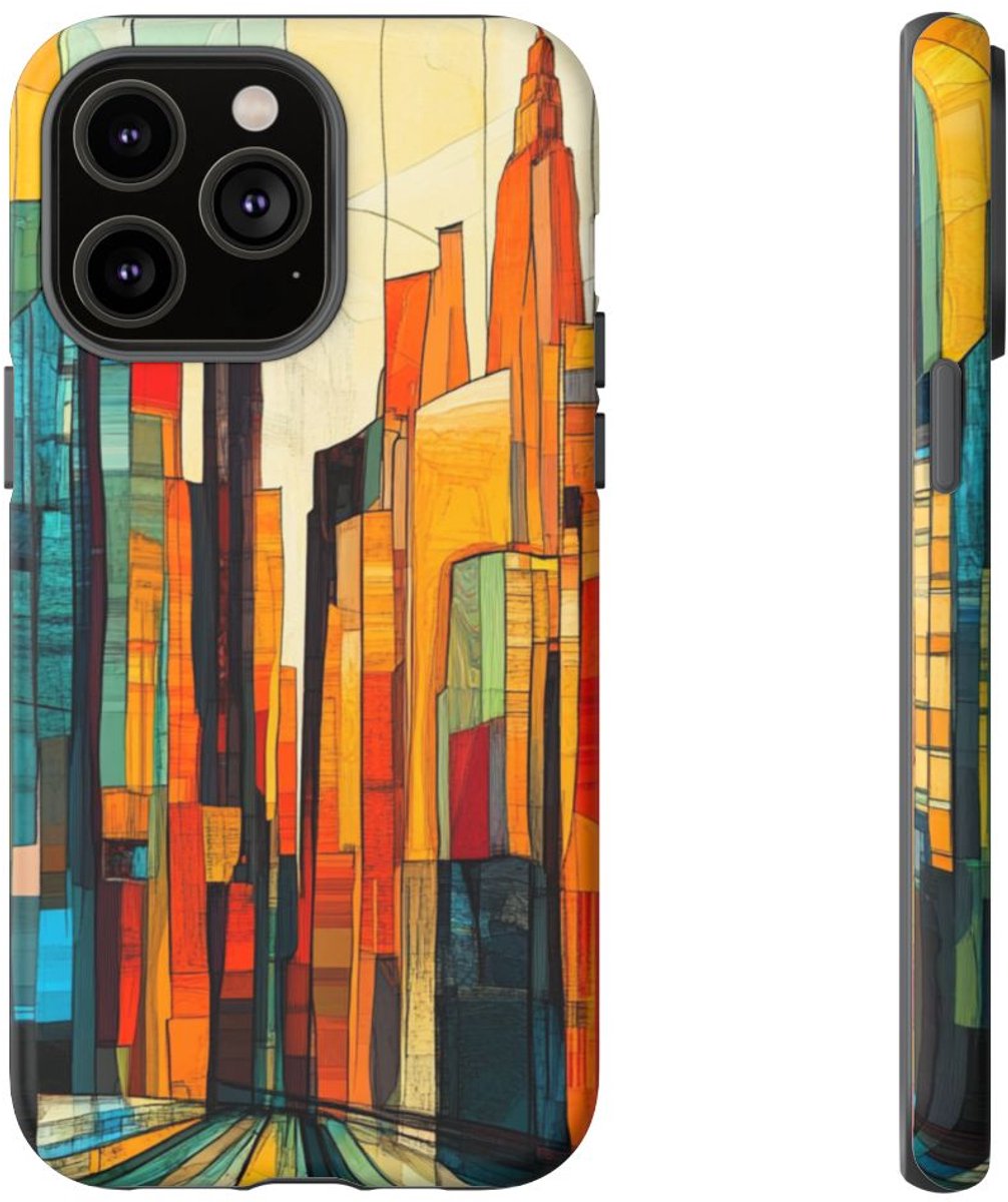Abstracte Stadsgezicht in Warme Kleuren – Telefoonhoesje Geschikt voor iPhone 14 Pro Max