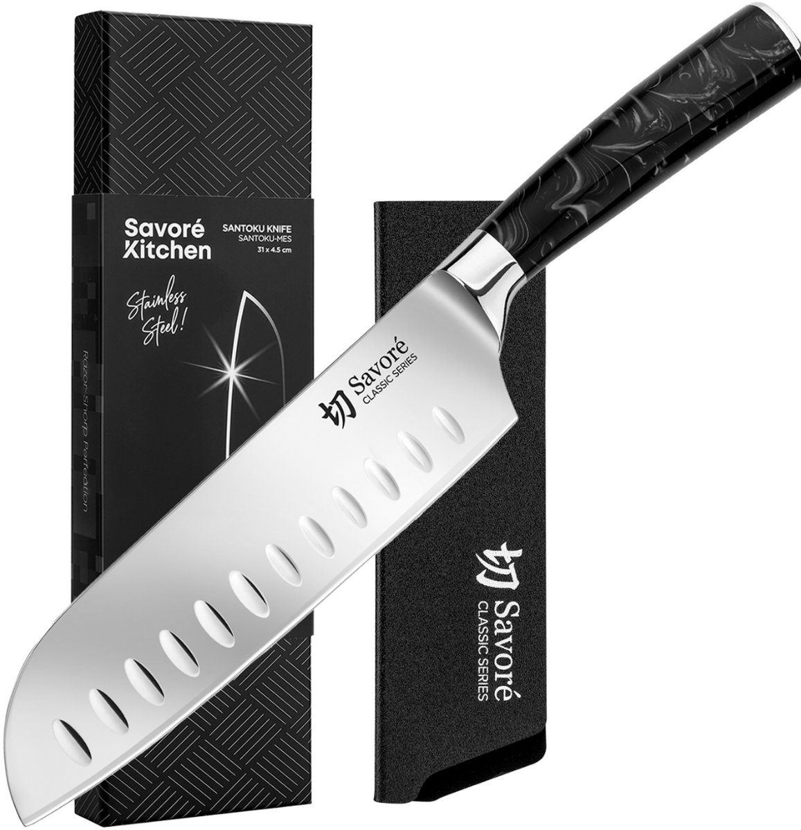 Savoré Kitchen Santoku Mes 17 cm- Koksmes - Knife - Japanse Stijl Messen - Koksmessen - Santokumes