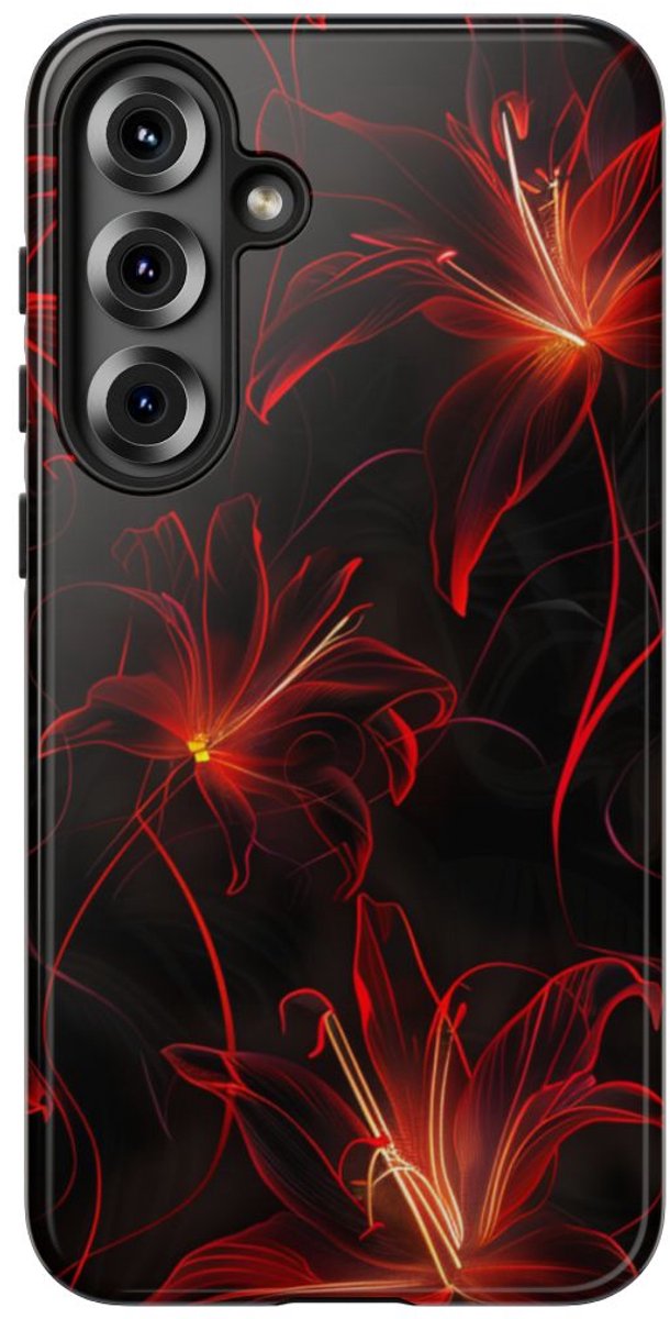 Rood Neon Spinleliepatroon – Telefoonhoesje Geschikt voor Samsung Galaxy S25 Plus