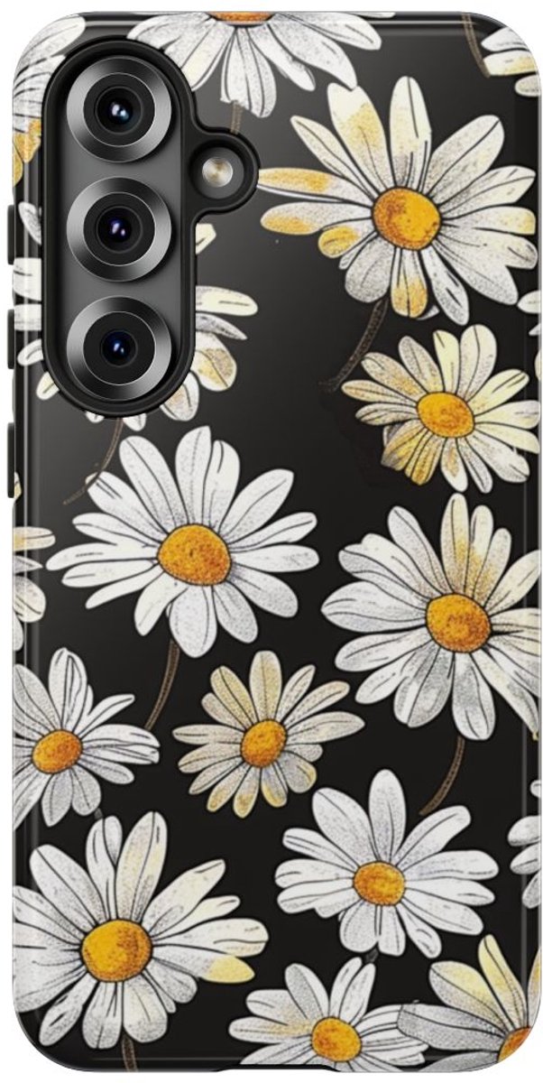 Witte Madeliefjespatroon – Telefoonhoesje Geschikt voor Samsung Galaxy S25