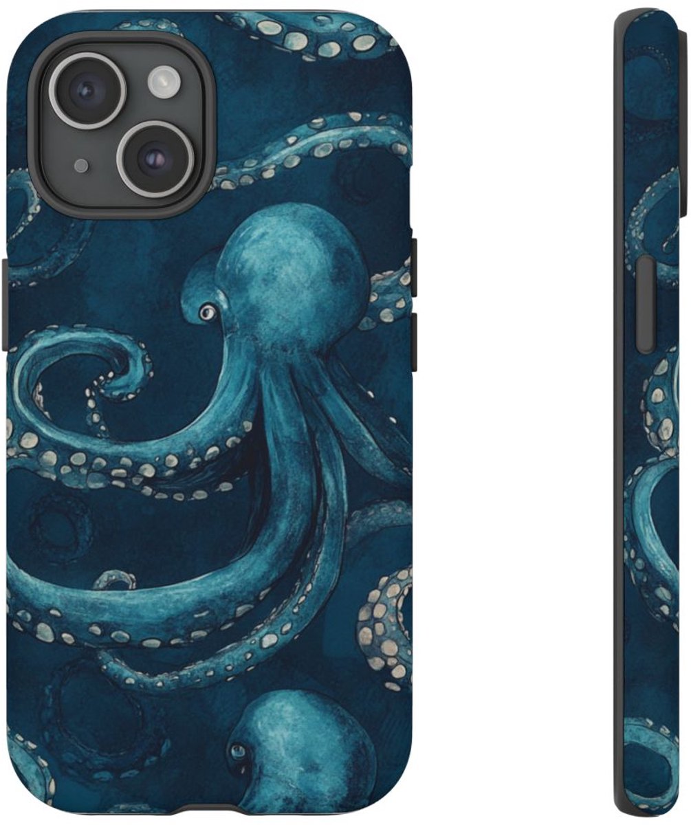 Blauw Octopuspatroon – Telefoonhoesje Geschikt voor iPhone 15