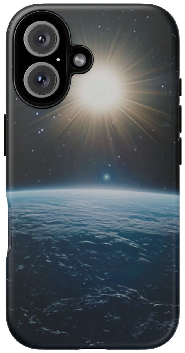 Blauwe Aarde vanuit de Ruimte met Stralende Zon – Telefoonhoesje Geschikt voor iPhone 16