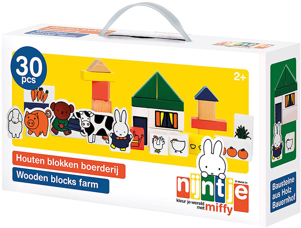 Nijntje houten blokken boerderij - 28 delig peuter speelset met boerderijdieren, bouwblokken - educatief speelgoed cadeau tip - vanaf 2 jaar - Bambolino Toys — afbeelding 11
