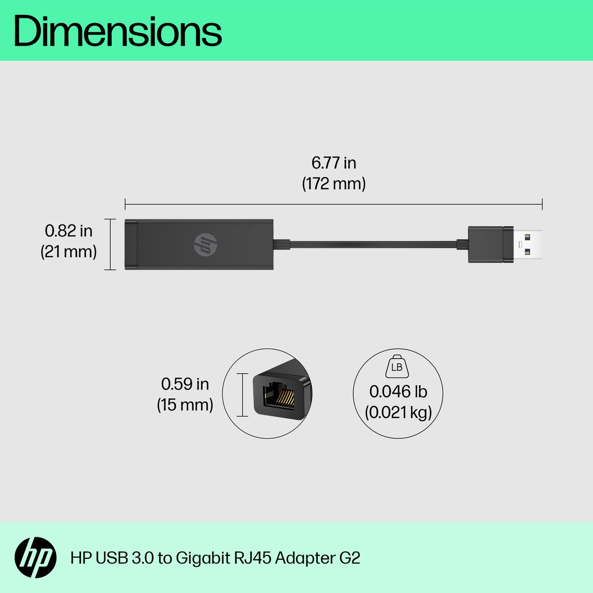 HP USB 3.0-naar-Gigabit RJ45-adapter G2