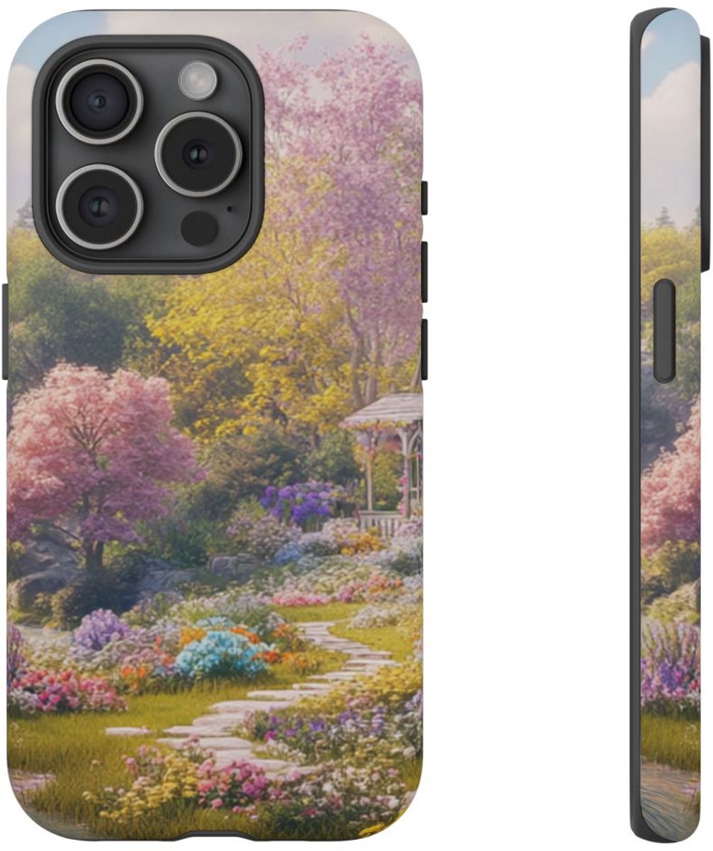 Sfeervol Tuinhuisje met Waterval – Telefoonhoesje Geschikt voor iPhone 15 Pro