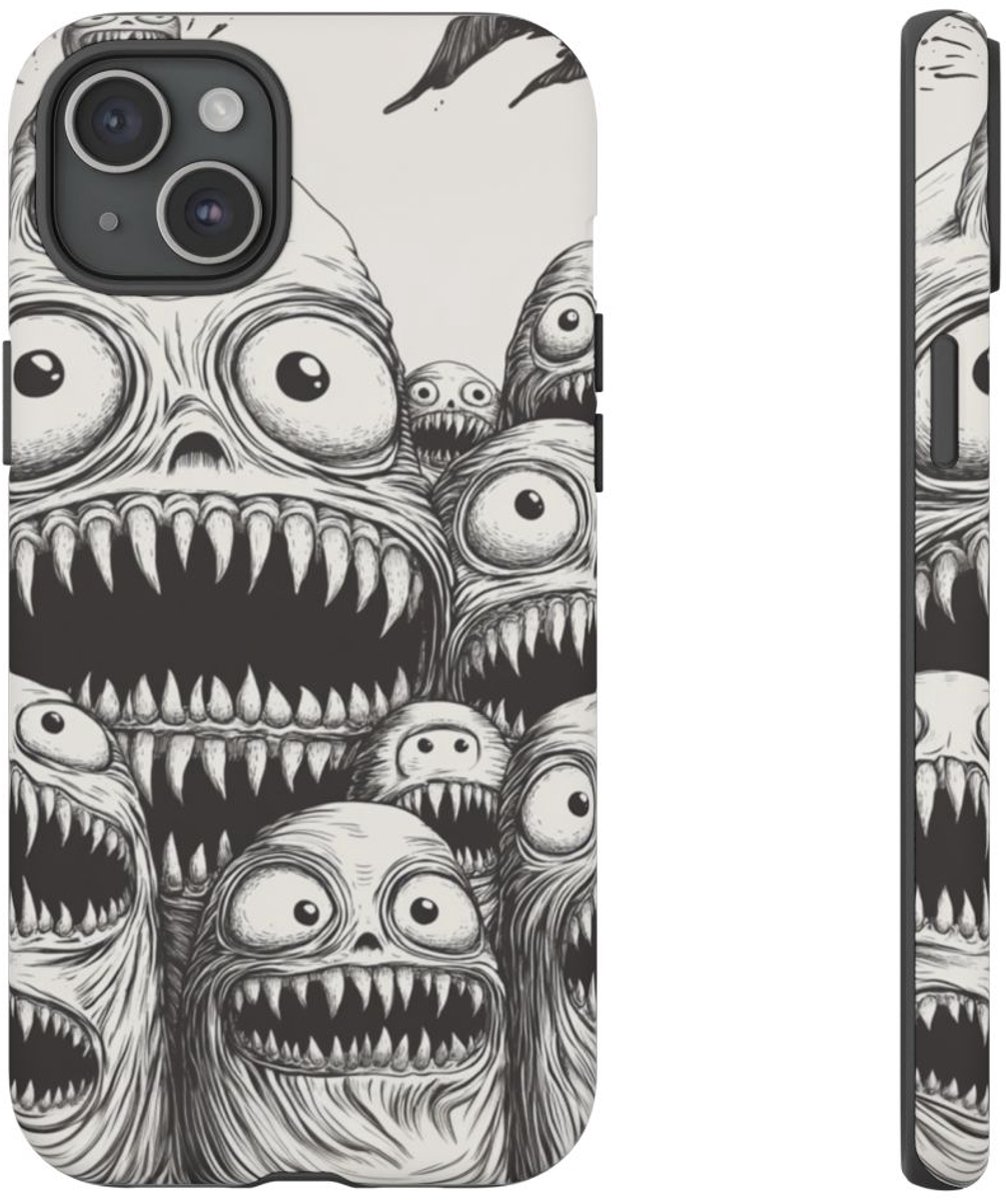 Grappige Monsterkoppen in Lijntekening – Telefoonhoesje Geschikt voor iPhone 15 Plus