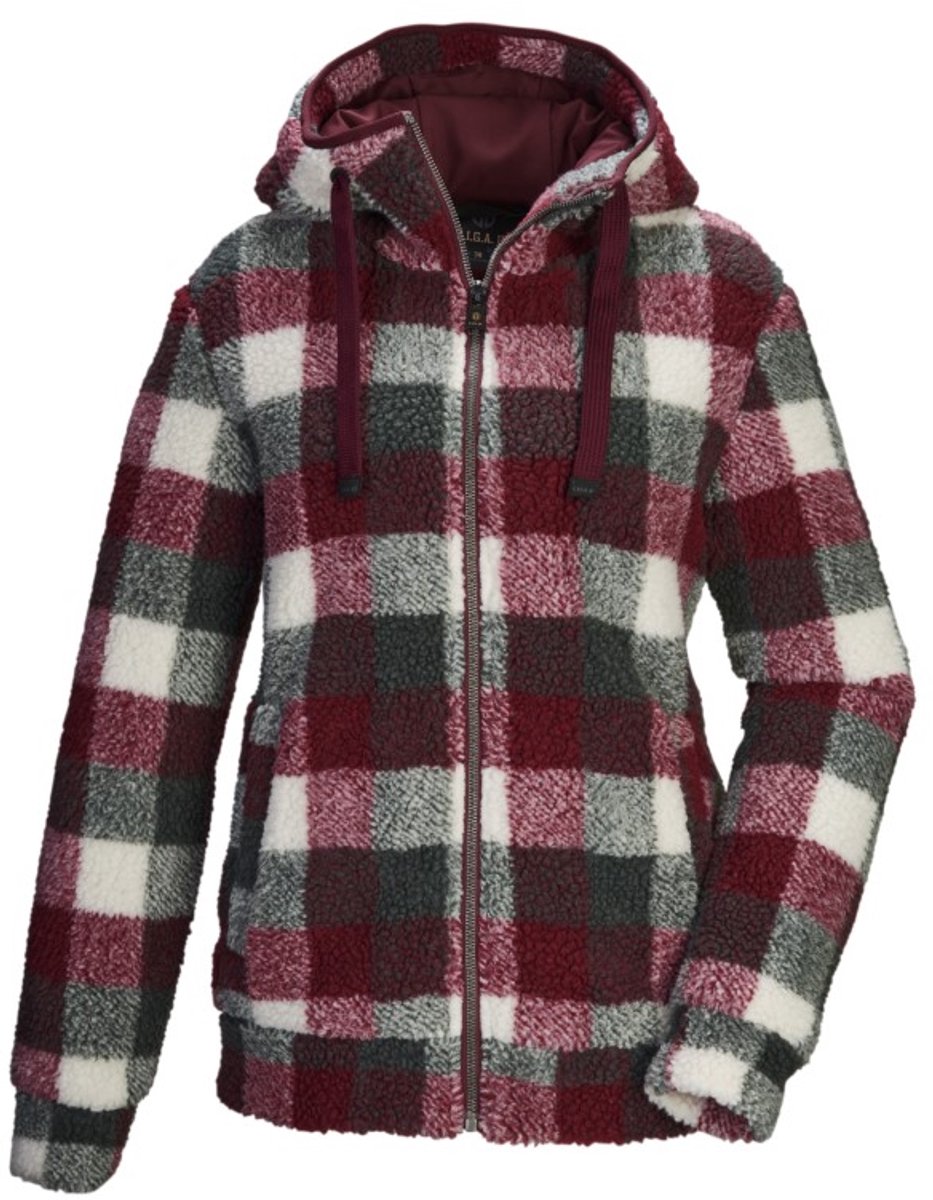 Killtec dames jas/vest winter 43288 rode ruit sherpa fleece gevoerd Rood