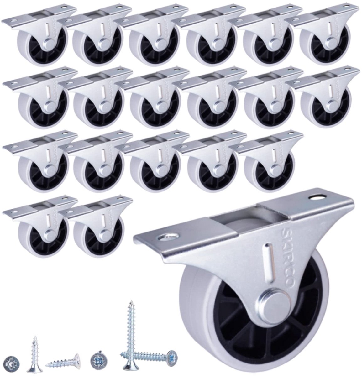 SKIR'CO (20 stuks) 40 mm rubberen wielen, meubelwielen, bokwielen, niet-zwenkbaar, schroeven inbegrepen