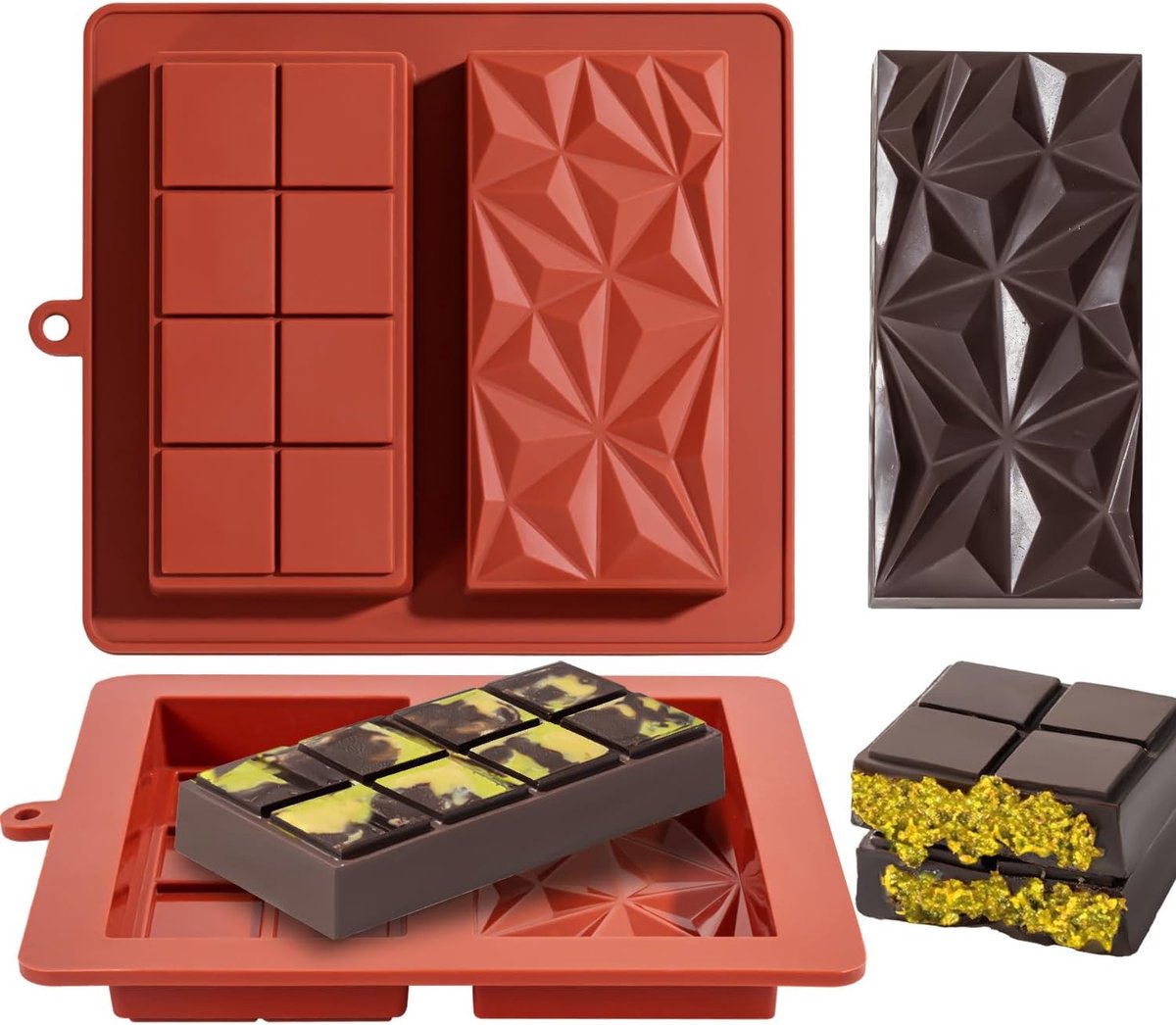 Chocolade reep mal Diep Dubai 1 inch 2 stuks pistache chocolade reep siliconen dikke mal voor gevulde reep, grote snoepreep mal voor vulling
