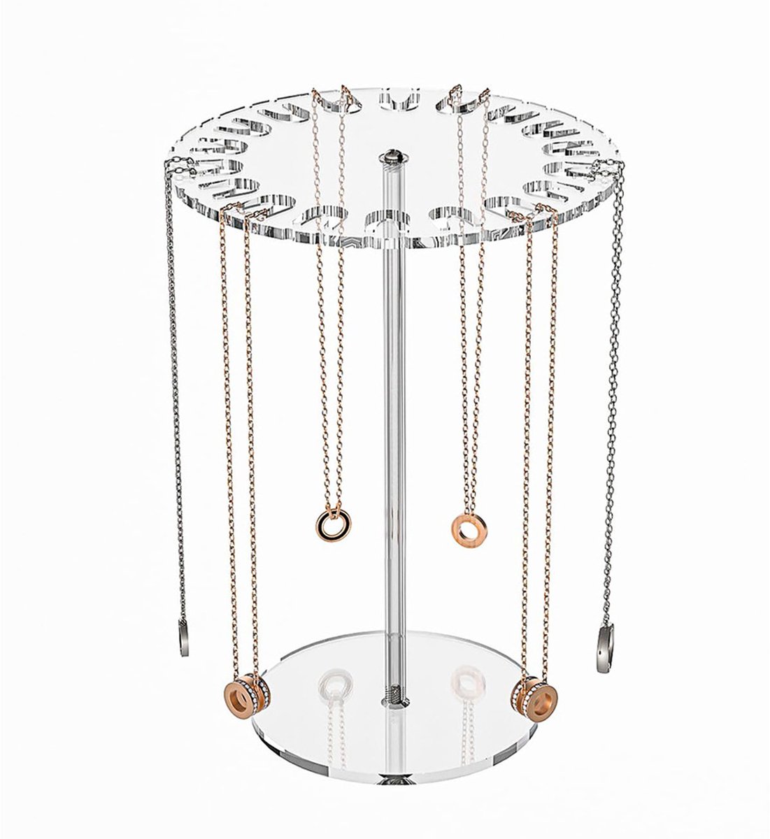 xtemtoamz Kettingstandaard Sieraden Sieradenstandaard, Sieradenboom Acryl Sieradendisplay, Sieradenstandaard Boom Ronde Opbergruimte voor Kettingen 18 Haken Sieradenstandaard voor Kettingen Armbanden