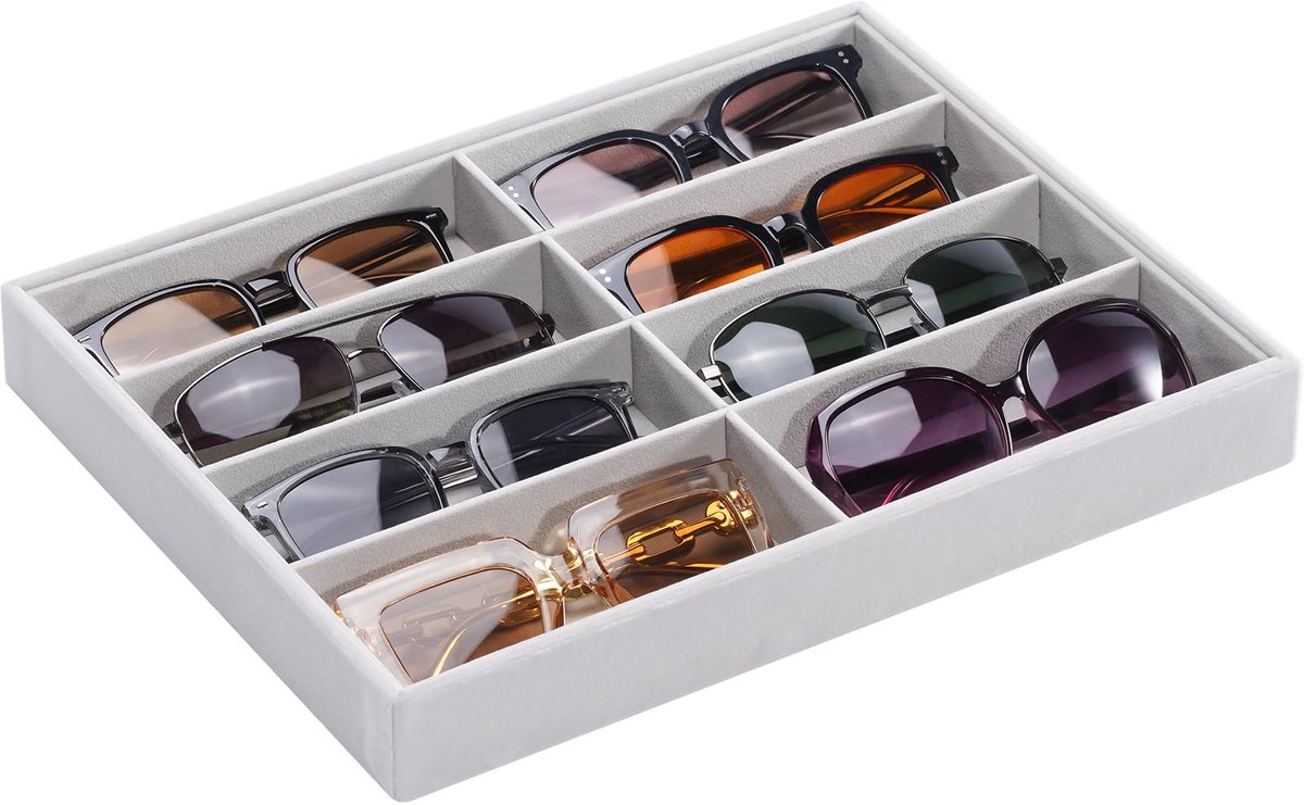Lolalet Zonnebril Organizer, 8 Zonnebrillen Tray Zonnebrillen Tray Brillenhouder Brillen Display Zonnebrillen Organizer Tray - 1 Pak, Grijs