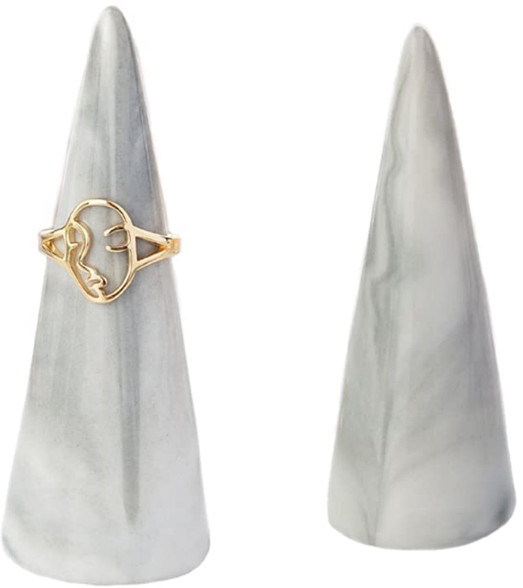 Oskas Moderne marmeren ringhouder voor nachtkastje Keramische kegelvormige torenvorm Decoratieve displaystandaard voor sieraden Ring-/herenringhouder Set van 2