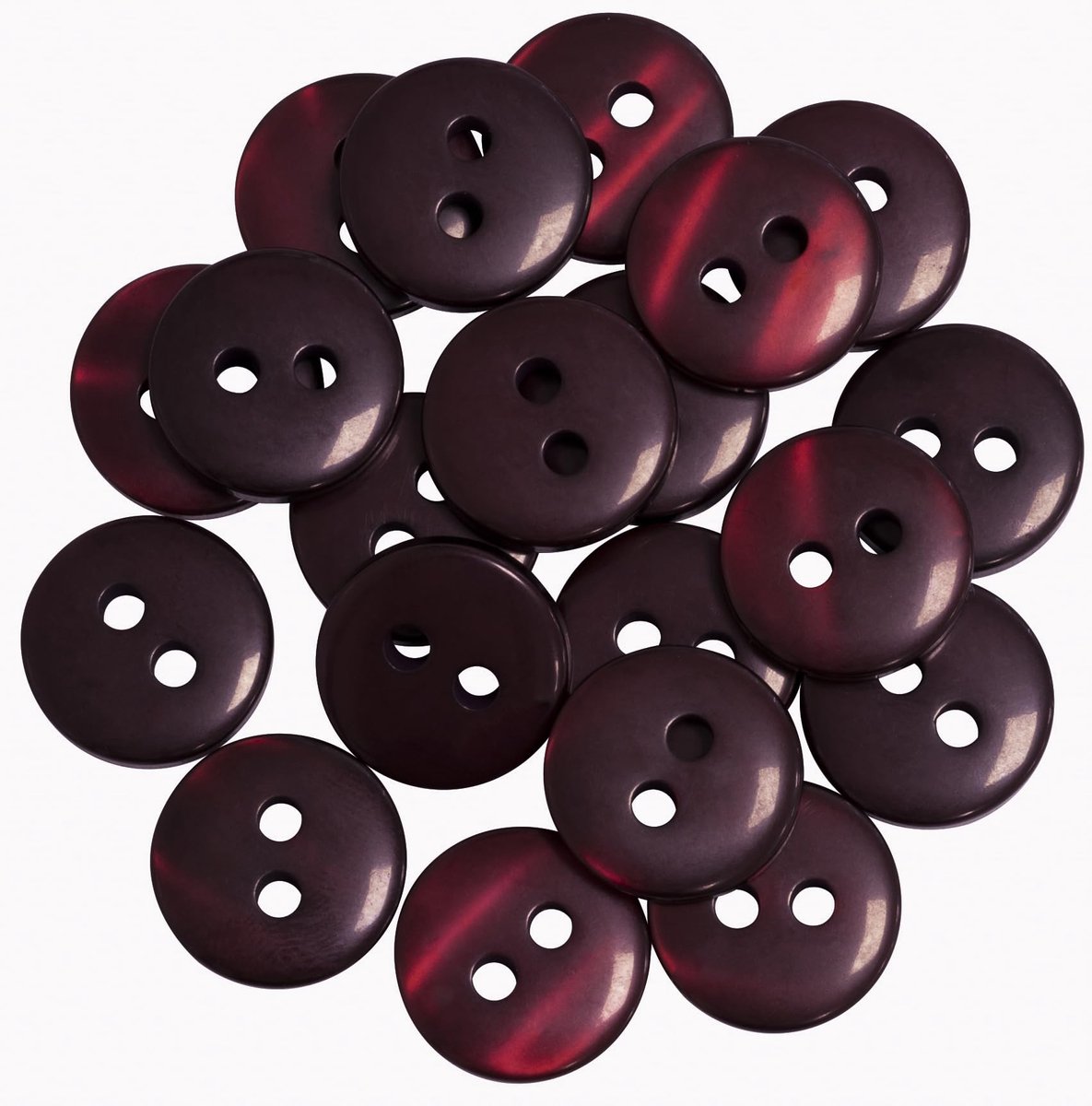 AERZETIX - C67886 - Set van 20 ronde naaiknopen Ø12,5 mm met 2 gaten L20 20L - kleur bordeauxrood - van kunststof - confectie fournituren naaien kleding mode decoratie