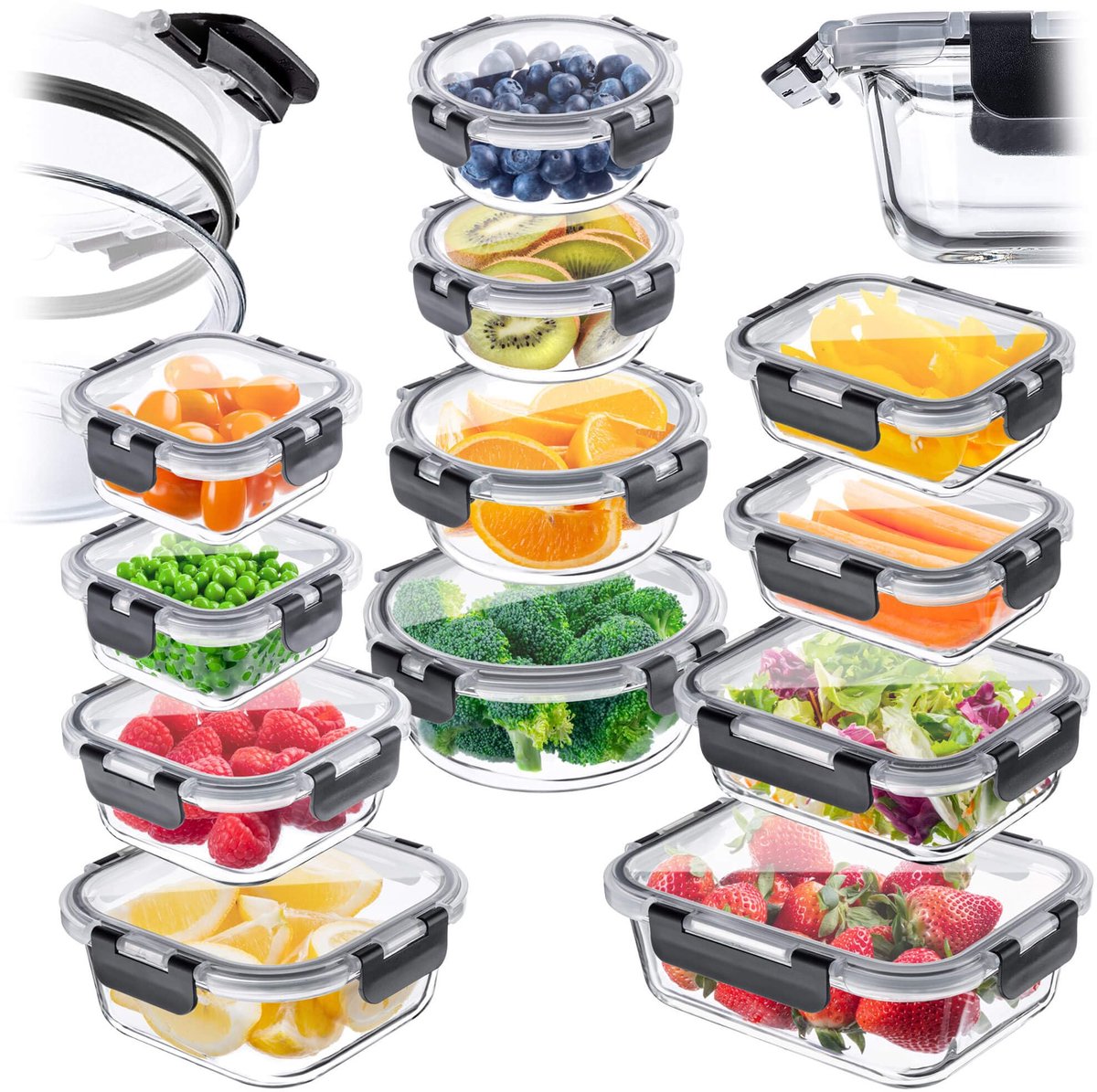 Set van 12 glazen potten met deksels Termoli zwart