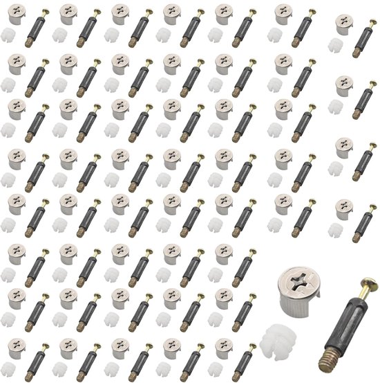 Set de 50 connecteurs de meubles professionnels - Connecteurs de meubles excentriques M15 - Vis à mortaise - Assemblages de corps avec Vis et goujons - Éléments de connexion pratiques pour l'assemblage de meubles