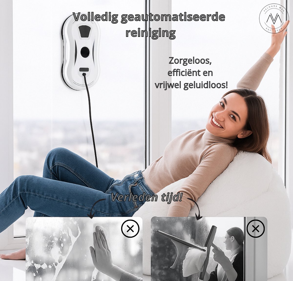 Velours Max® - Ramenwasser - Robot Ramenwasser - Ruitenreinger - Ramenwisser - Raamwisser - Met Afstandsbediening - Snoerlengte 4m - Ramen Reinger - Robot Ruitenreiniger - Robot Ramenwasser - Dweilrobot - Robotstofzuiger - Ruitenreiniger Elektrisch thumbnail 5