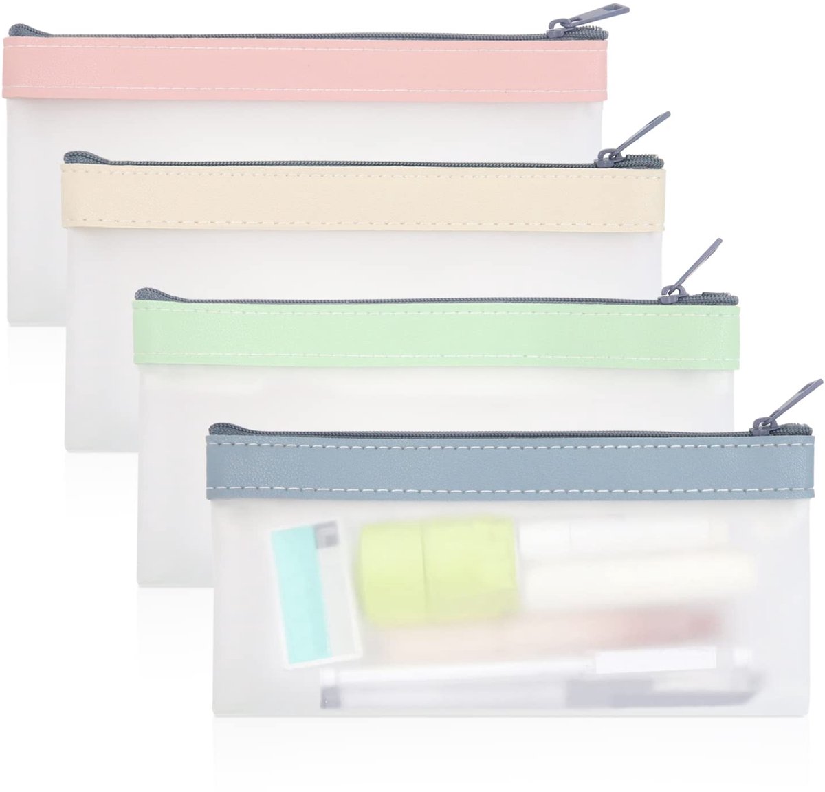 Modixun 4 Transparante Etui's, Superzachte TPU Etui met Ritssluiting, Waterdichte Opbergtas voor Kantoorbenodigdheden, Transparante Make-uptas voor op Reis
