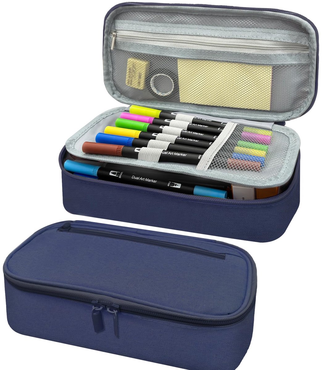CNMTCCO etui 5 compartimenten, grote voorraad etui groot formaat etui tiener etui Unisex (Blauw)