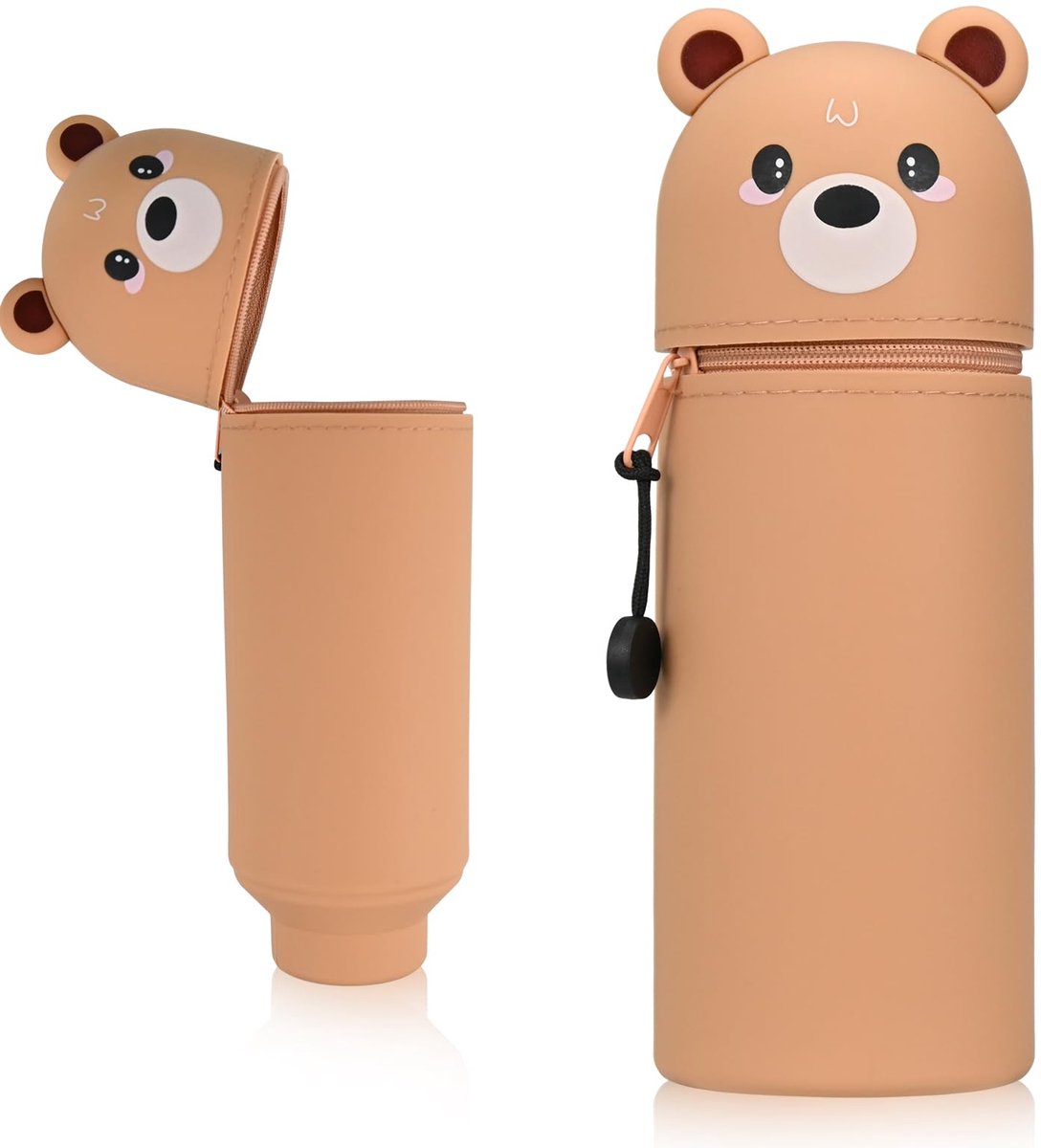 Kawaii siliconen etui, 2-in-1 schooletui, dierenetui, geschikt voor jongens en meisjes, kantooretui (bruine beer)