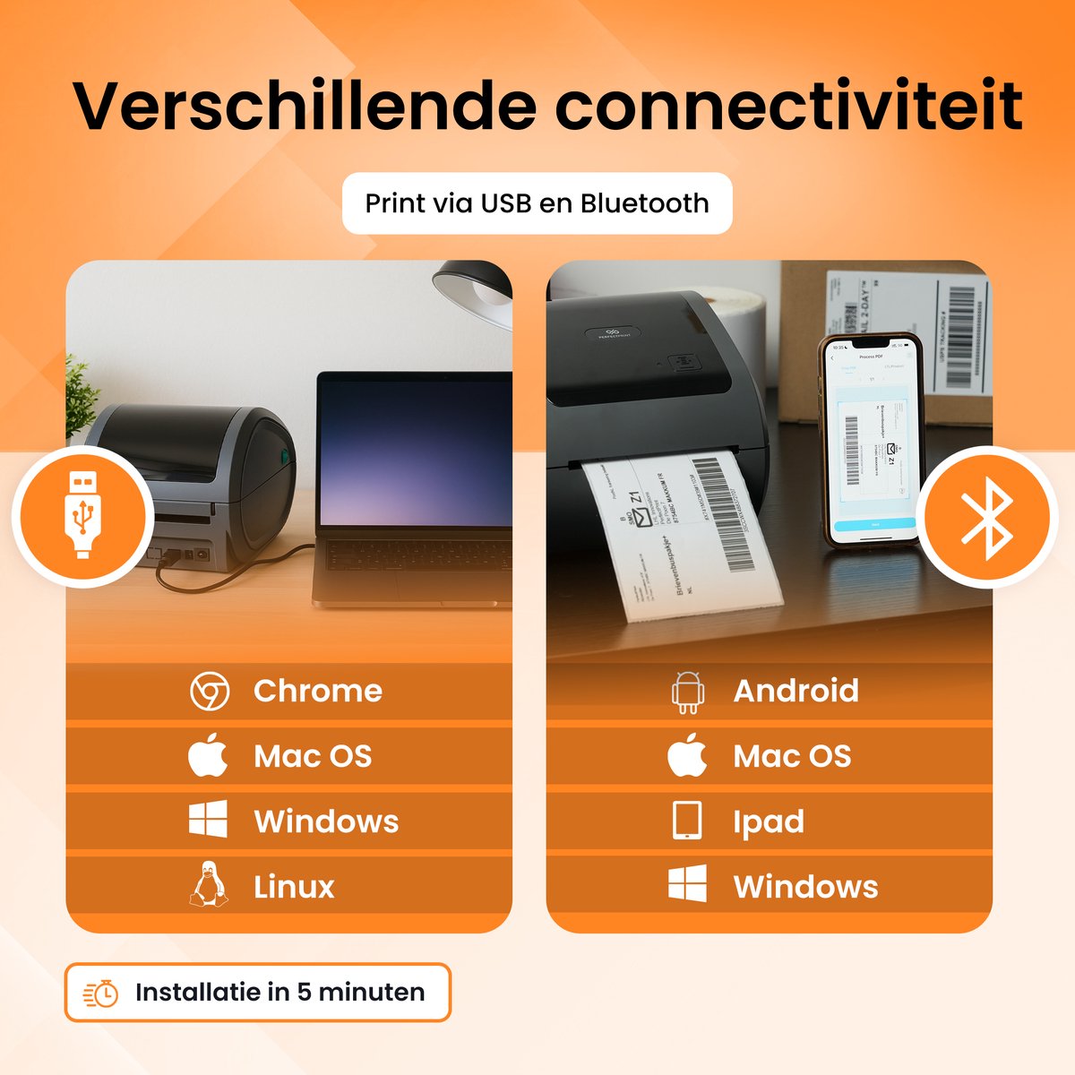 PerfectPrint Labelprinter - Labelmaker - Thermische Printer - Labelprinters - USB & Bluetooth Verbinding - Verzendlabel Printer PostNL & DHL + verzendetiketten — afbeelding 4