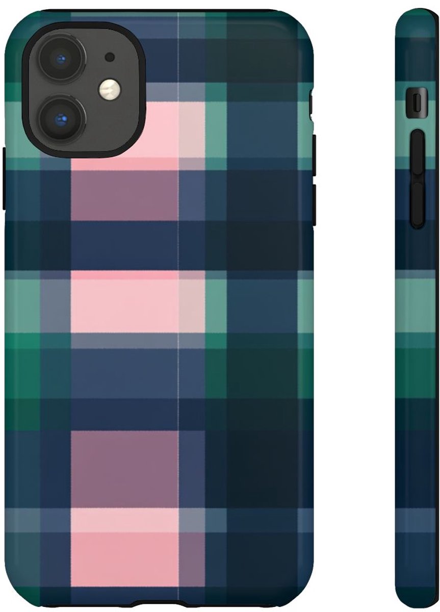 Smaragdgroen en Roze Geruit Patroon – Telefoonhoesje Geschikt voor iPhone 11