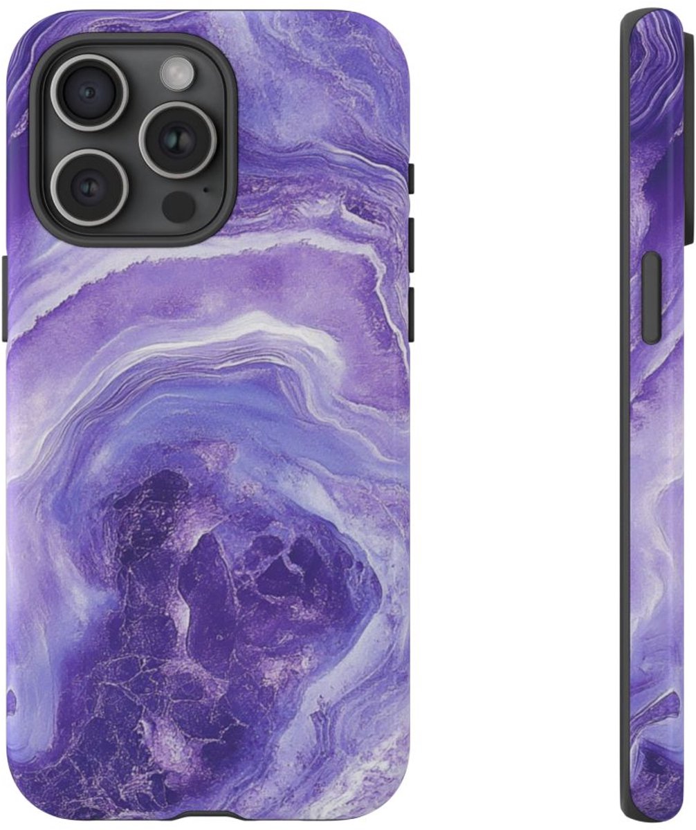 Paarse Marmerstructuur – Glanzend Stevig Hoesje Geschikt voor iPhone 15 Pro Max