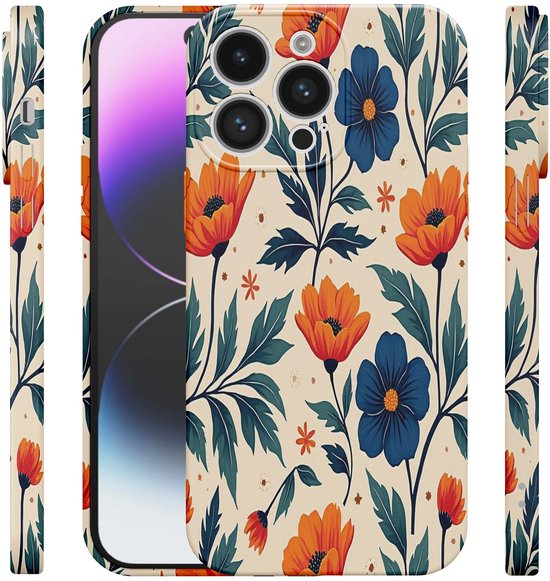 Coque de téléphone Smartphonica adaptée à iPhone 14 Pro Max avec imprimé Fleurs bleu Oranje - Coque souple flexible en TPU - Coque arrière Design fleurs Blue Orange adaptée à iPhone 14 Pro Max