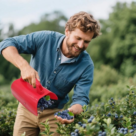 1 stuk - Bessenplukker - Blauwe bessenplukker - Blauwe bessenschep - Fruitplukker - Efficiënt fruit plukken - Met handvat - Rood - Geschikt voor het plukken van frambozen, bramen en blauwe bessen — afbeelding 4