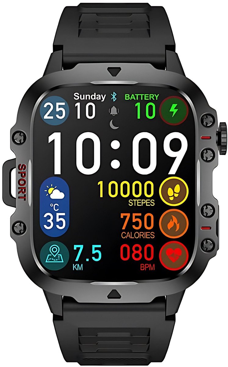 Manike QX11 Smartwatch – 1,96 inch AMOLED Display - Hartslag & Bloeddrukmeting - SpO₂ - Slaaptracking - Multisport - IP68 Waterdicht - 7 Dagen Batterij - Android & iOS Compatibel - Meldingen - Stappenteller - Sporthorloge - Activity Tracker