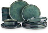 Maison Nordique - Service d'assiettes pour 6 personnes - Service d'assiettes - 24 pièces - Céramique - Résistant à la chaleur - Assiettes plates - 8 bols - 8 assiettes plates - 8 assiettes à dessert - Vert
