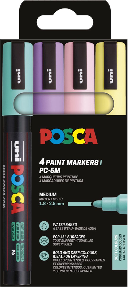 Posca stiften set 5M wit/zwart/goud/zilver — afbeelding 13