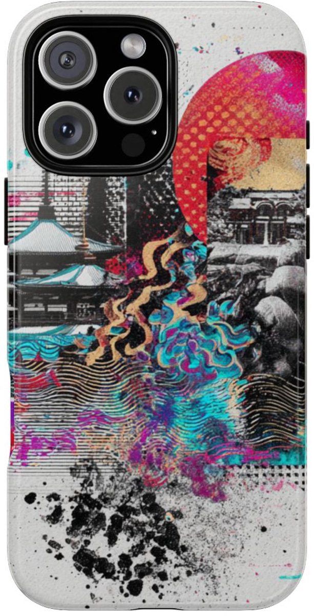Abstracte Japanse Zen Tuin Collage – Telefoonhoesje Geschikt voor iPhone 16 Pro Max