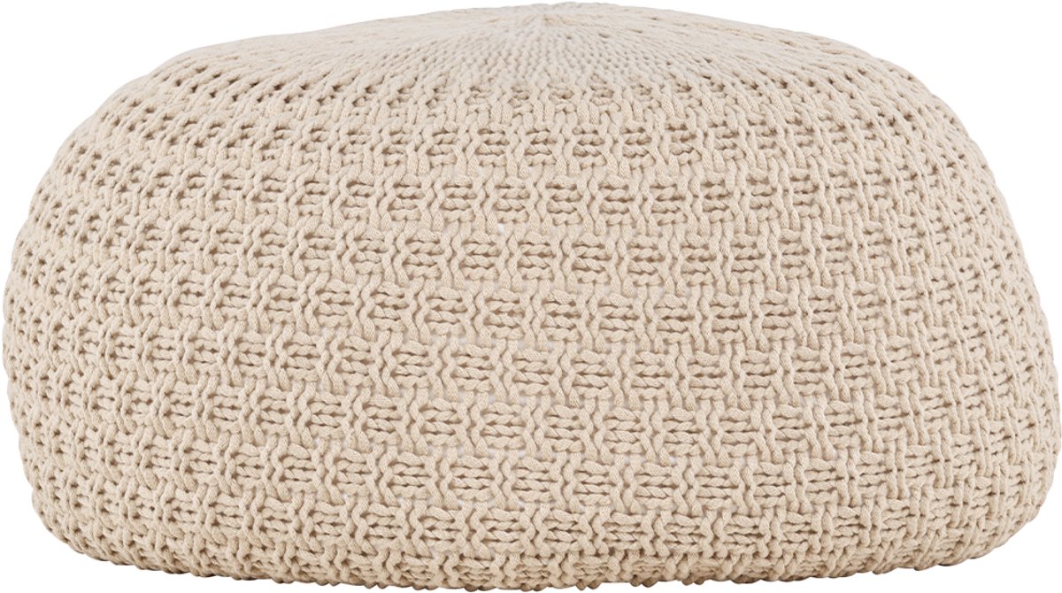Nest living Sylvie Gevlochten Ronde Poef Beige - Voetenbank - Hocker - Stof - Ø 45 cm