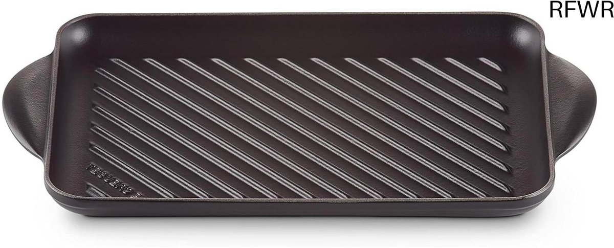 RFWR® Rechthoekige geëmailleerde gietijzeren grillplaat voor vetarm koken - 32,5 cm, satijnzwart