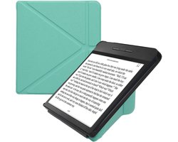 Étui pour liseuse kwmobile adapté à la couverture Kobo Libra H2O - Étui à rabat pour liseuse avec support - Étui pour liseuse électronique en cuir artificiel - En vert menthe