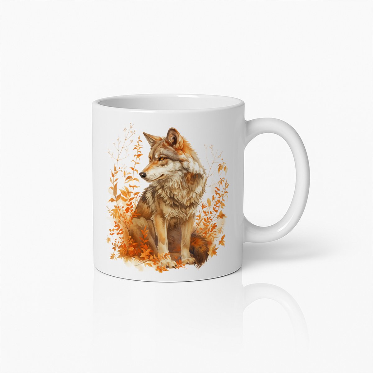 Herfst Wolf Koffiemok – Rustieke Wildlife Kunst Keramische Beker voor Dierenliefhebbers