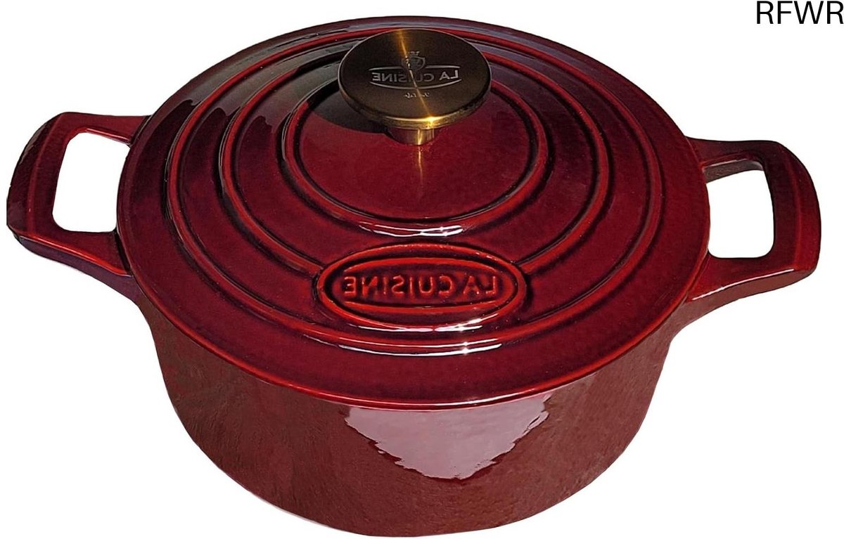 RFWR® Gietijzeren braadpan met deksel - 2L, 20 cm, matzwart en cranberry